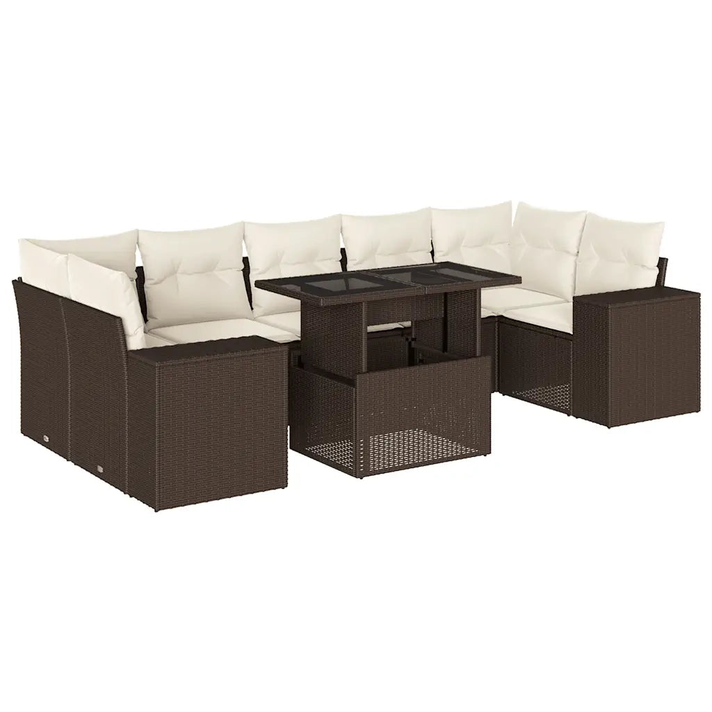 Set Divani da Giardino 8 pz con Cuscini Marrone in Polyrattan 3269043
