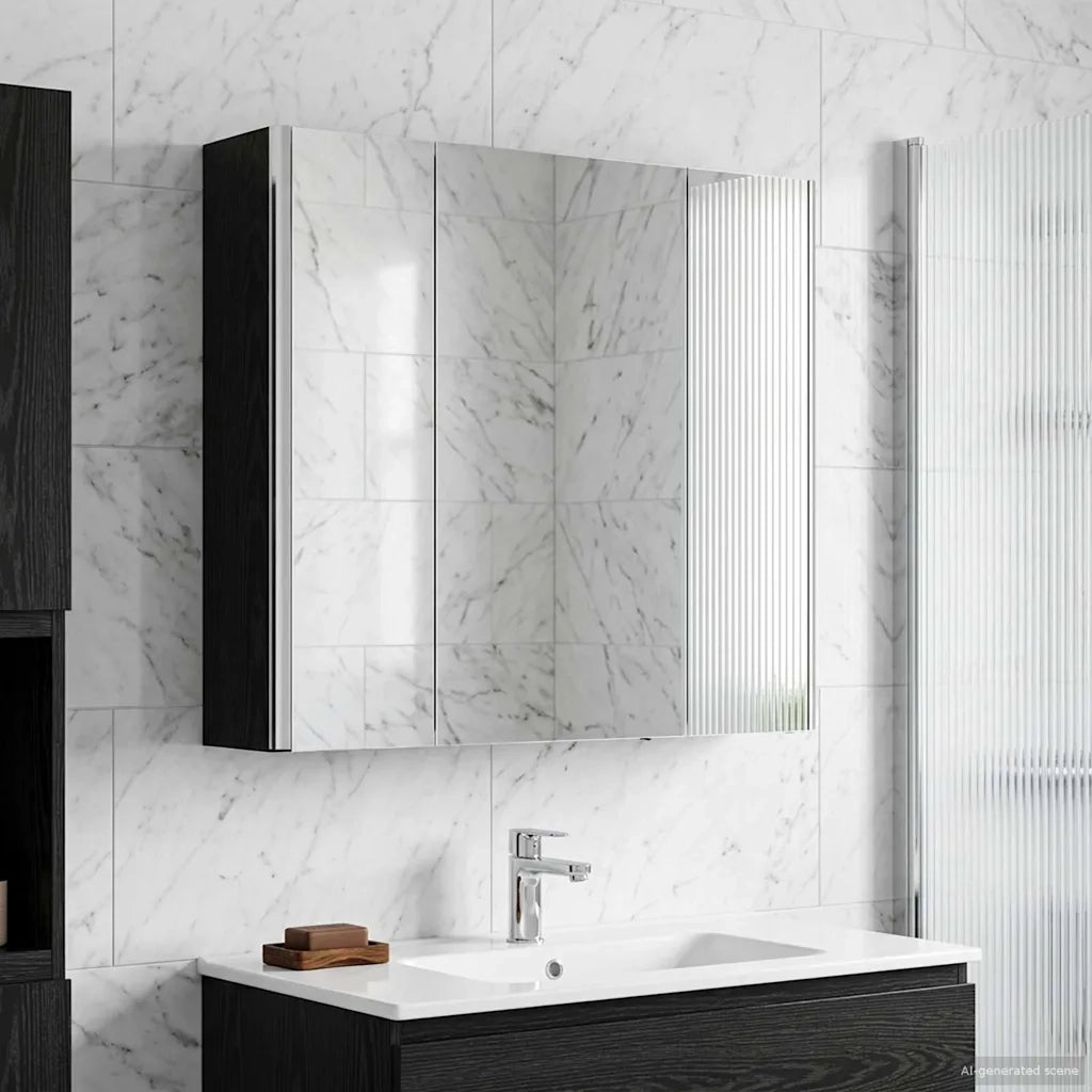 Mobiletto per specchio da bagno Rovere Nero 889248