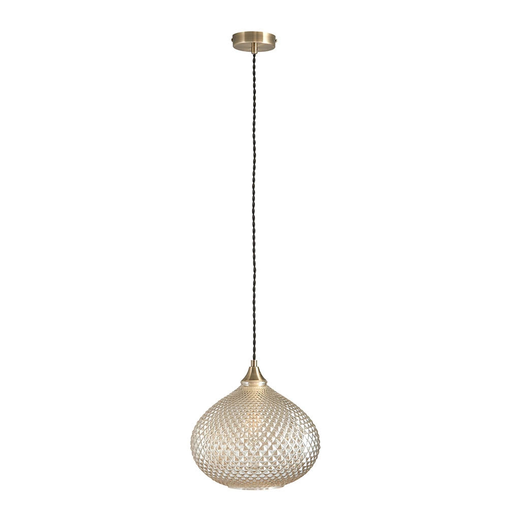 Lampada a sospensione Livia ottone antico vetro E27 Endon