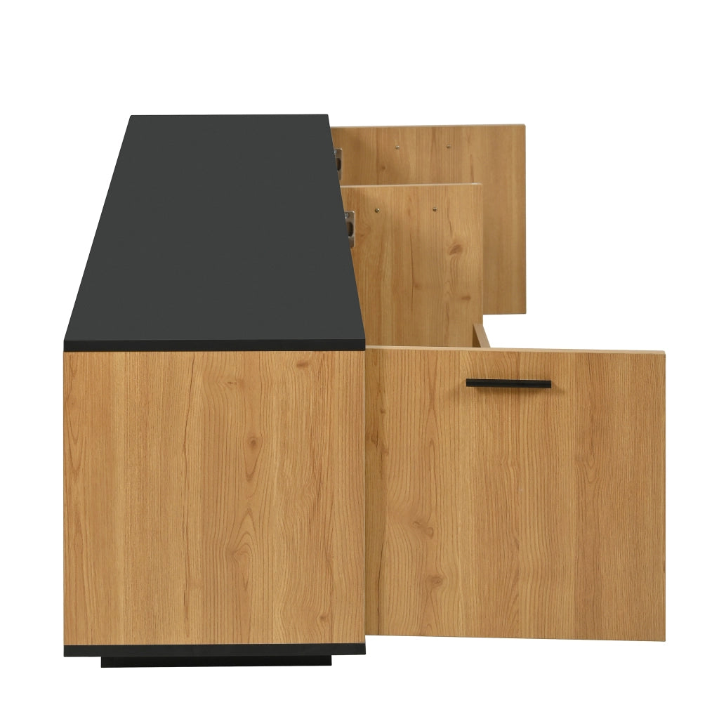 Mobile TV con cassetto e LED - Zephmum- Nero e legno naturale