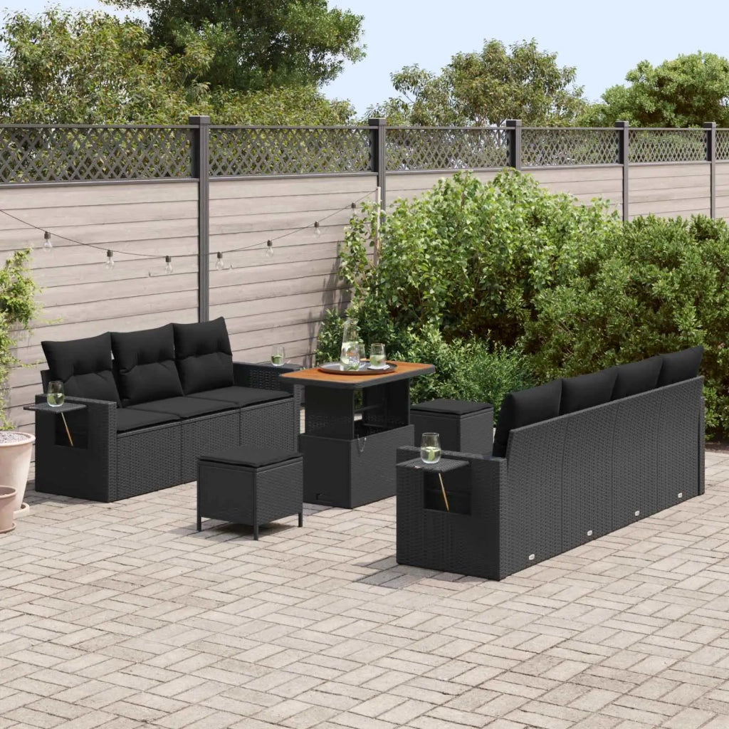 Set Divano da Giardino con cuscino 10 pcs Nero polyrattan 3361709