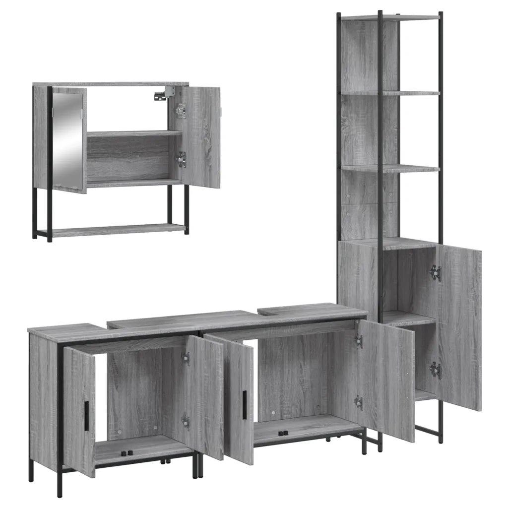Set Mobili da Bagno | Armadio da bagno 4 pz Grigio Sonoma in Legno Multistrato