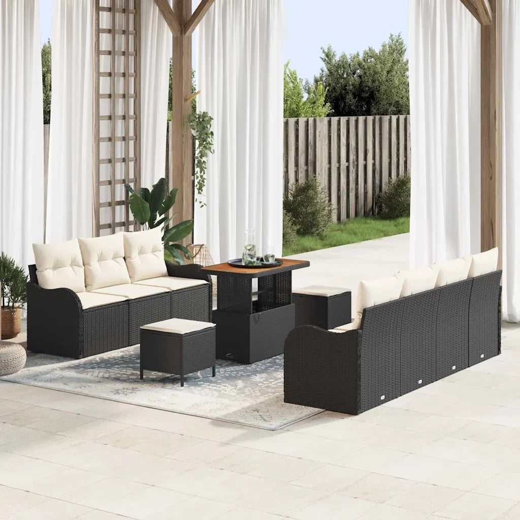Set Divano da Giardino con cuscino 10 pcs Nero e Crema