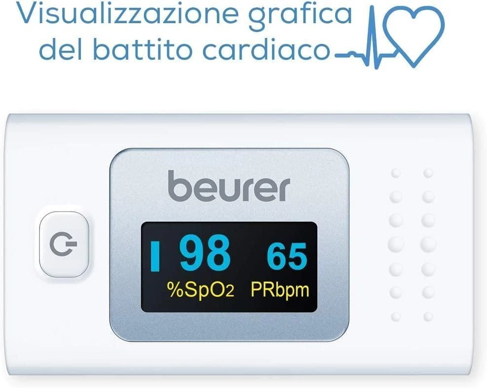 Beurer 45431 Pulsossimetro PO 35 Misurazione SpO2 e Frequenza Cardiaca Display LCD a Colori con Orientamento Automatico colore Bianco