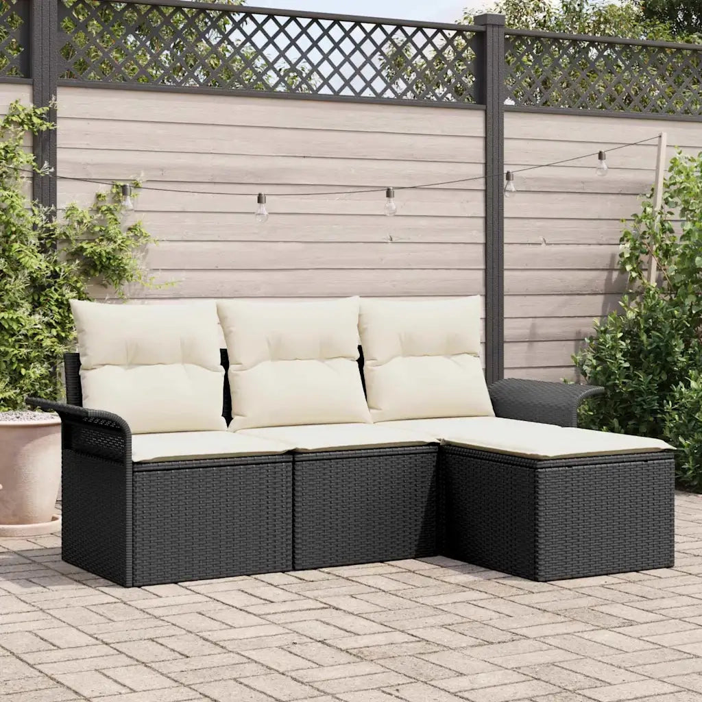 Set Divano da Giardino con cuscino 4 pcs Nero Poly Rattan