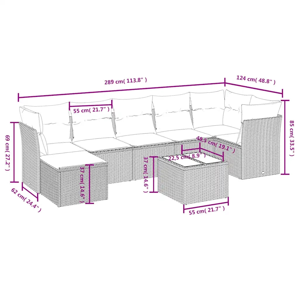 Set Divano da Giardino 8 pz con Cuscini Beige Misto Polyrattan 3263205