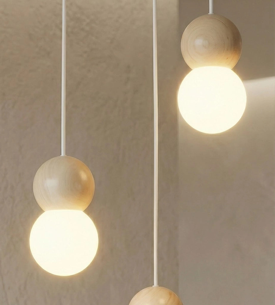 Lampada sospesa LOOP 3xG9 bianco beige legno vetro Emibig