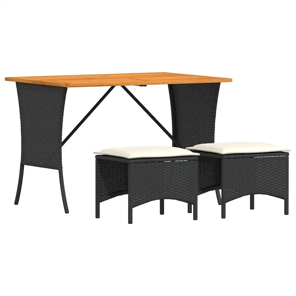 Set da Pranzo da Giardino 3 pz con Cuscini Nero in Polyrattan 4104135