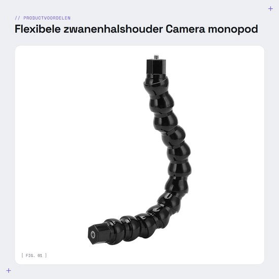 Supporto monopode flessibile a 12 sezioni con foro 1/4 pollice - Orecchio di zoccolo per fotocamera sportiva - Leggero e duraturo - Accessibile a ogni angolo di ripresa