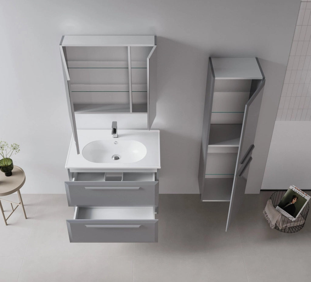 Mobile da bagno con specchio "Nuvola 80 v2" - 75 x 16 x 66 cm - Grigio