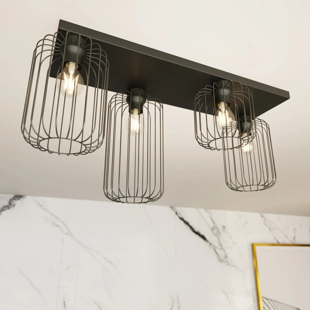 Plafonriera Minimal Industrial Vulcano 4 Luci Lineari Nera