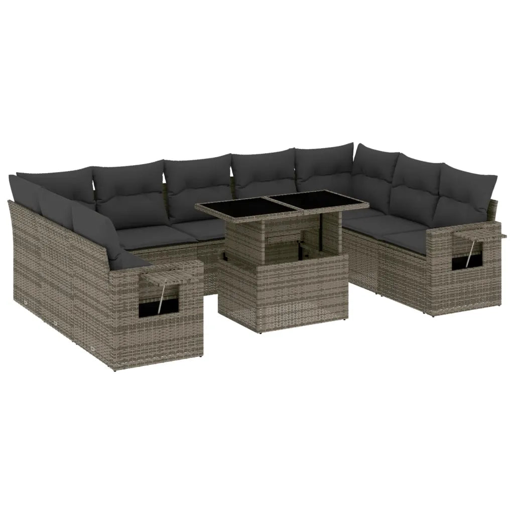 Set Divano da Giardino 10 pz con Cuscini Grigio in Polyrattan