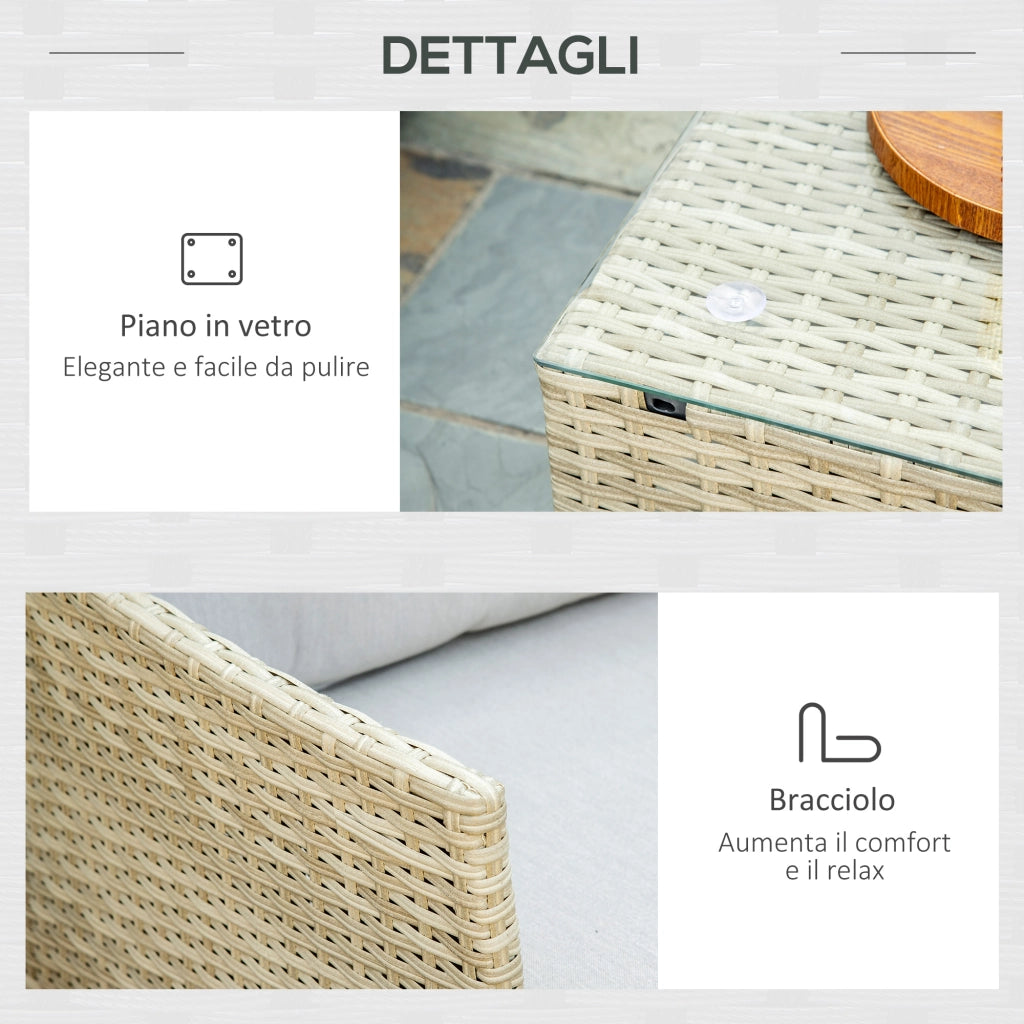 Set Salotto Giardino 7 Pezzi Modulabile ¨C Xylo ¨C Polyrattan Beige con Cuscini