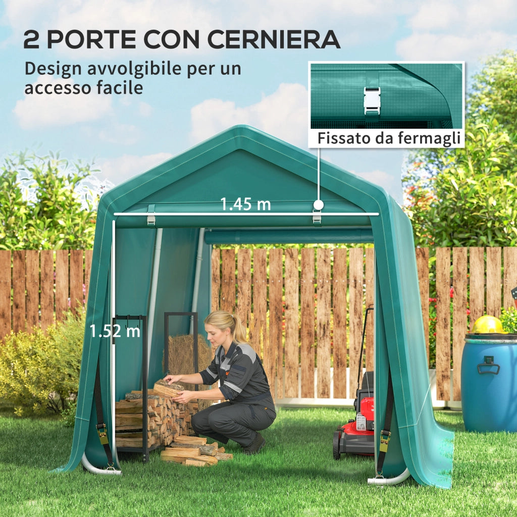 Garage per Moto e Biciclette 2.4x2 m ¨C Minimal ¨C Verde, Metallo e Tessuto PE