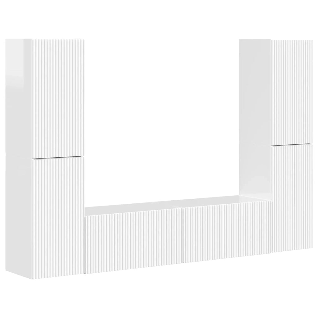 Set mobile TV 6 pcs Bianco Lucido Legno multistrato 3409109