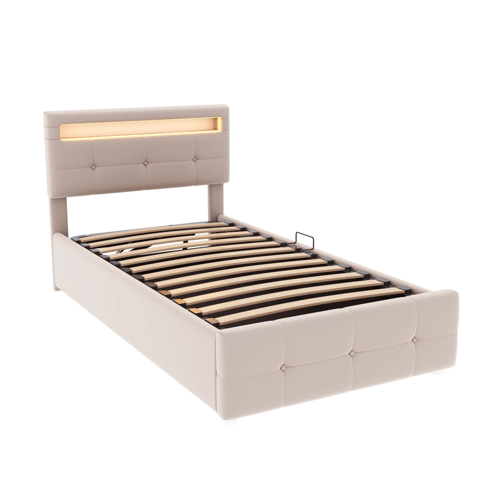 Letto imbottito 90x200 cm con LED e contenitore idraulico