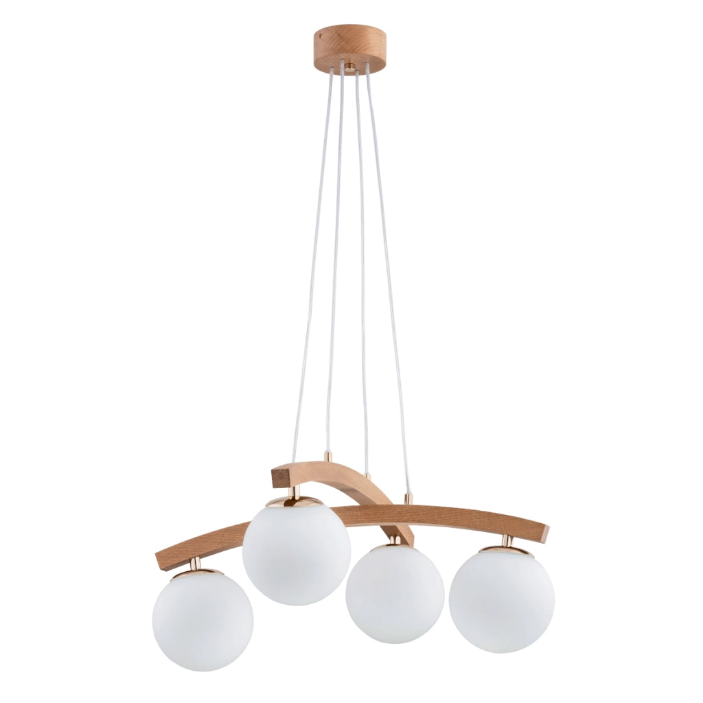 Lampada sospesa scandinava legno 4 sfere bianche E14 Alfa