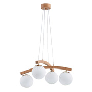 Lampada sospesa scandinava legno 4 sfere bianche E14 Alfa