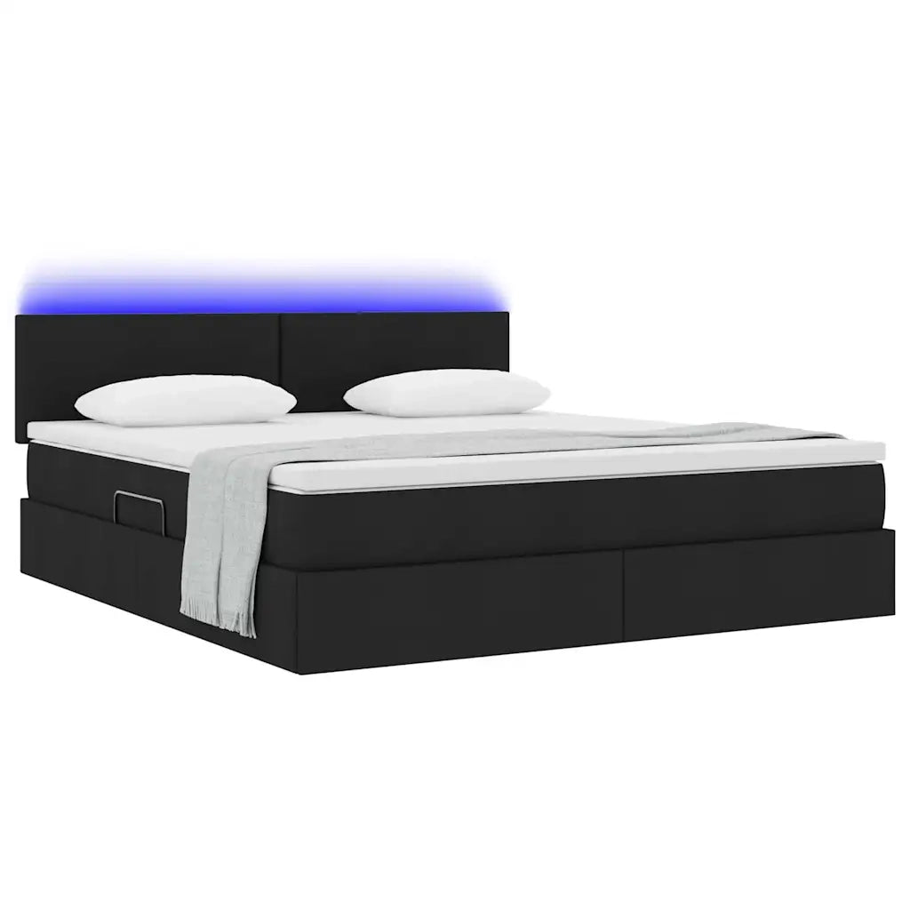 Letto con contenitore e LED con led Nero 180 x 200 cm Tessuto