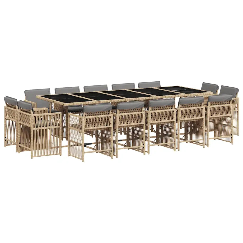 Set Pranzo da Giardino 15 pz con Cuscini Beige Misto Polyrattan 3211776