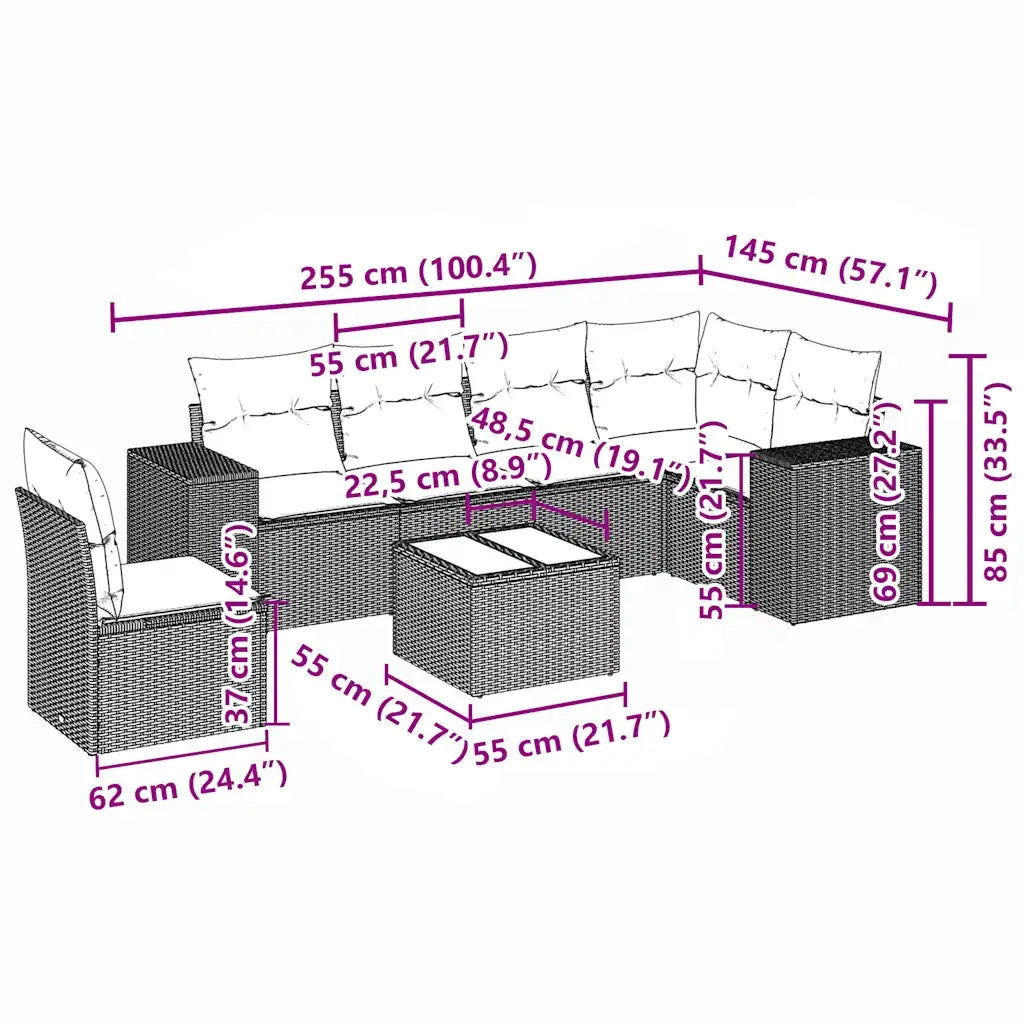 Set Divani da Giardino 7pz con Cuscini Grigio Chiaro Polyrattan 3222641