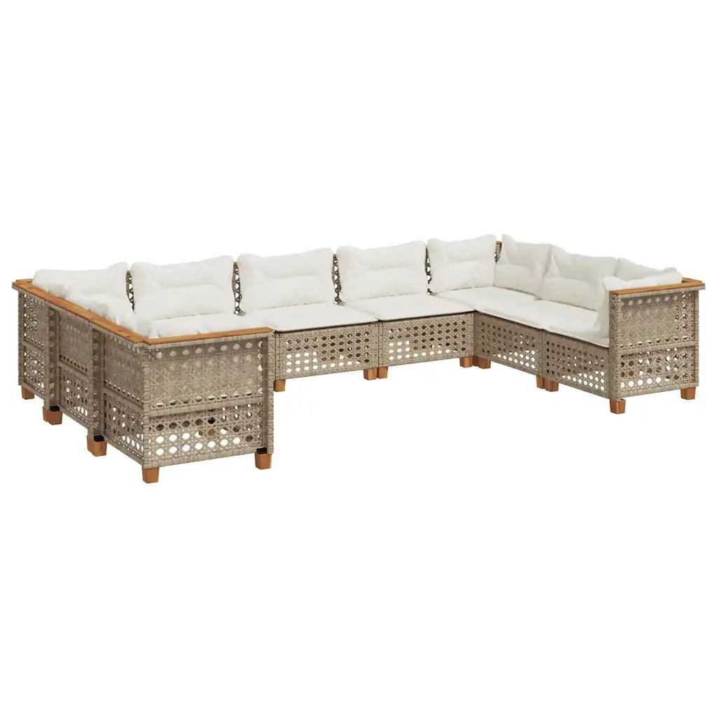 Set Divano da Giardino 9 pz con Cuscini Beige in Polyrattan 3261982
