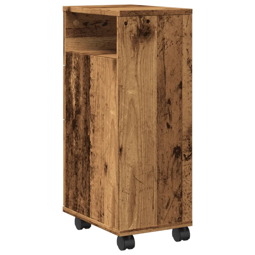 Mobile da Bagno Stretto con Ruote Legno Vecchio in Truciolato 855239