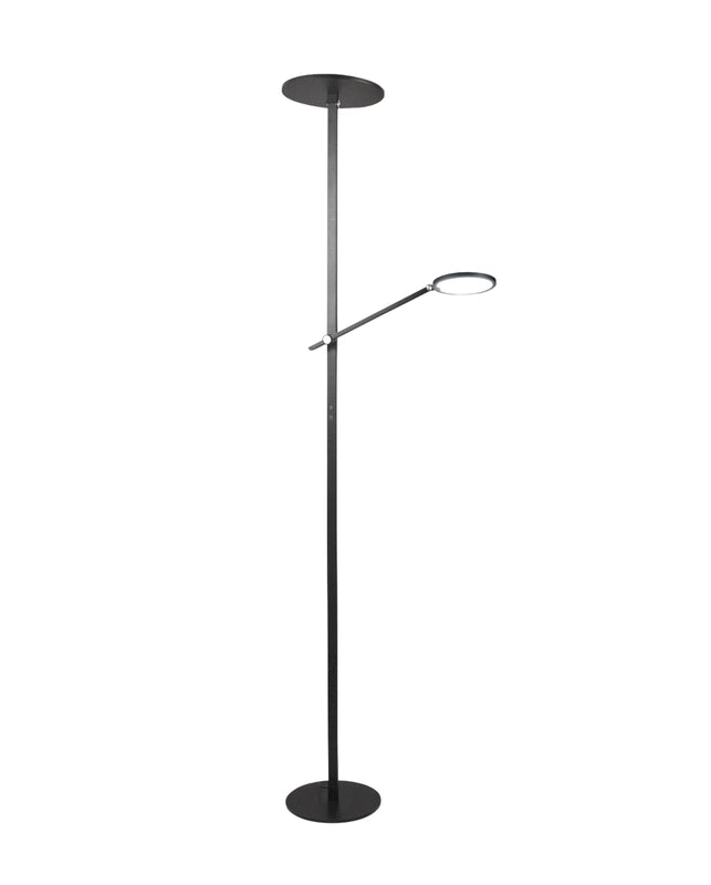 Regina - Piantana a Led Nera in metallo H.180 cm Fabas Luce - 2 luci da 36W e 12W a led integrato 3000K