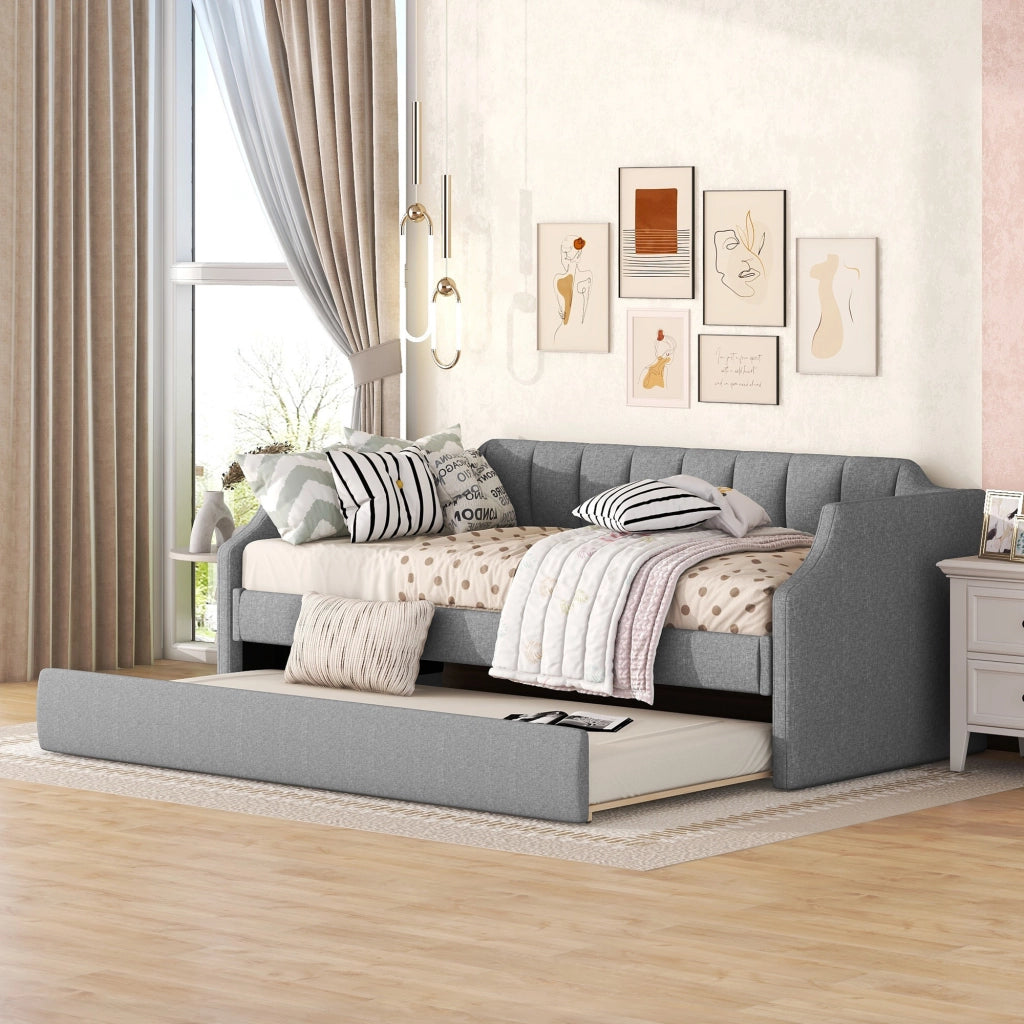 Letto daybed imbottito con letto estraibile 90 x 200 cm, grigio