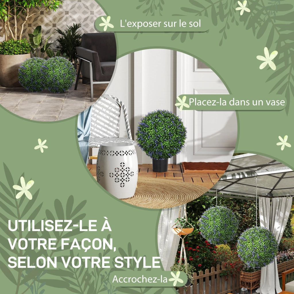 2 Piante Artificiali Topiary Sfere ¨C zephmum ¨C Viola Verde 42cm