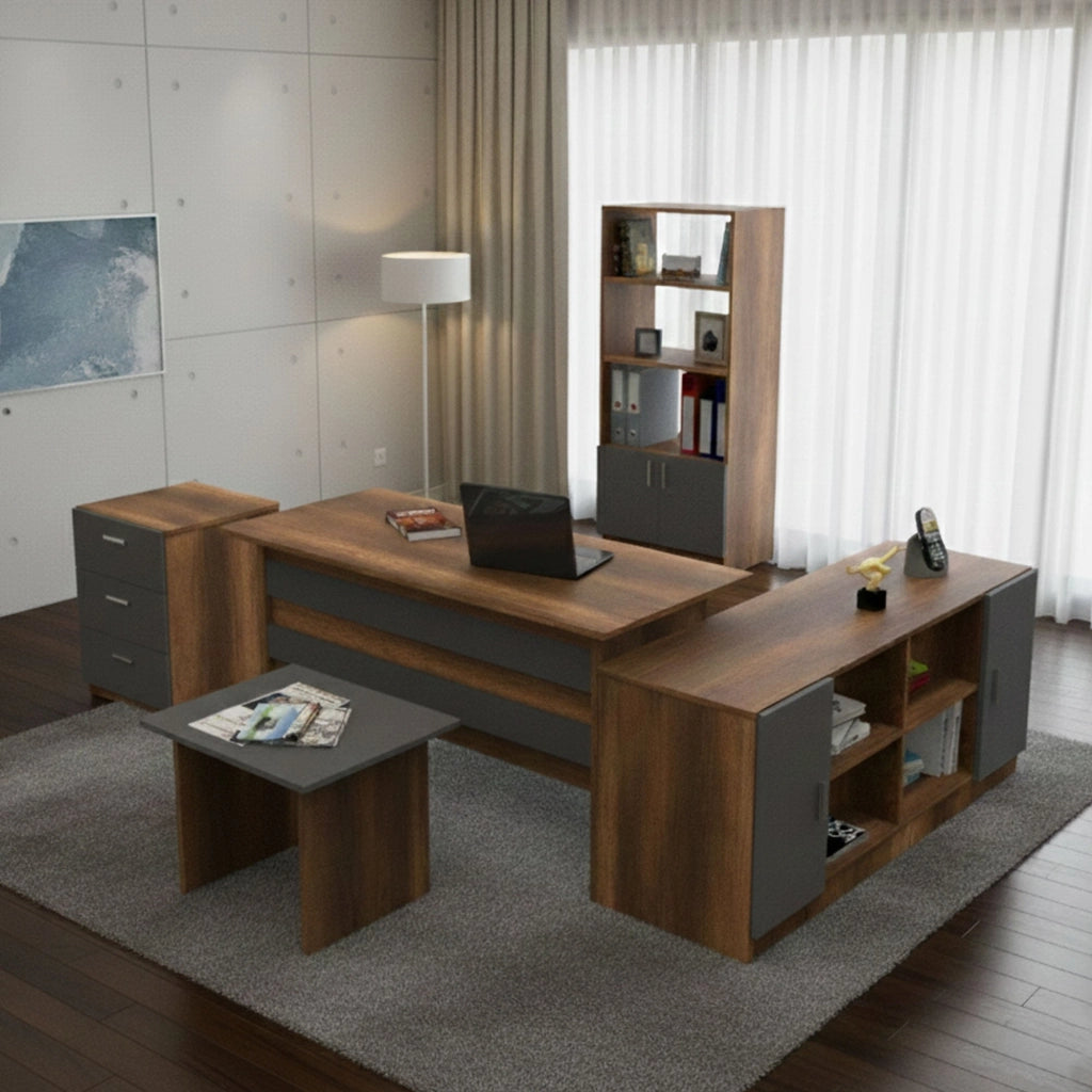 Hilda, set da Ufficio Modulabile, Marrone Noce