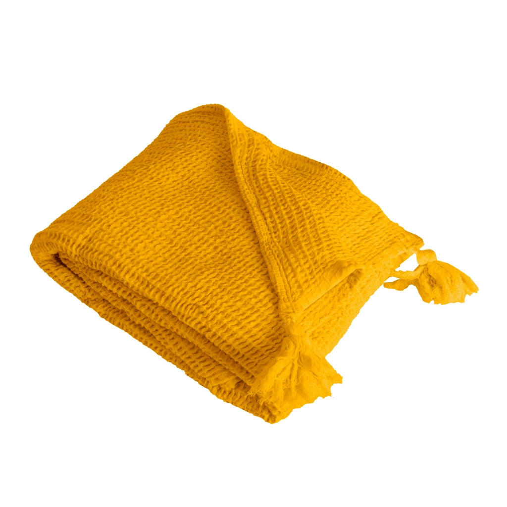 Coperta plaid gialla in cotone 100% con frange 130x170 cm ARNISKA