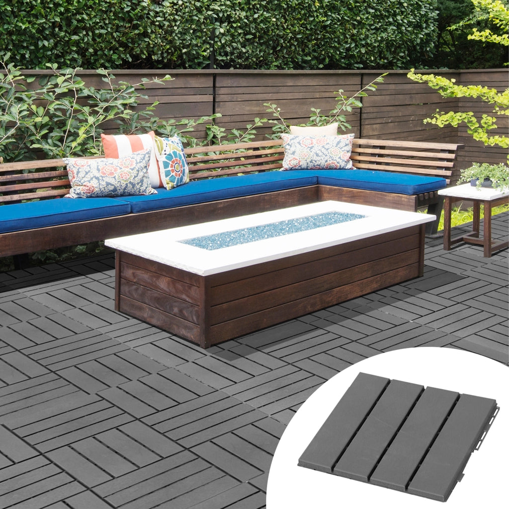 Set 9 Mattonelle a Incastro per Terrazzo, Piastrelle per Pavimenti, Piastrelle per Esterno in PP Antiscivolo, Area: 0.81 mq, 30x30x2cm, Nero