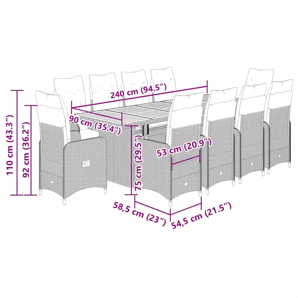 Set Bistrò da Giardino 11 pz con Cuscini in Polyrattan Grigio 3277278