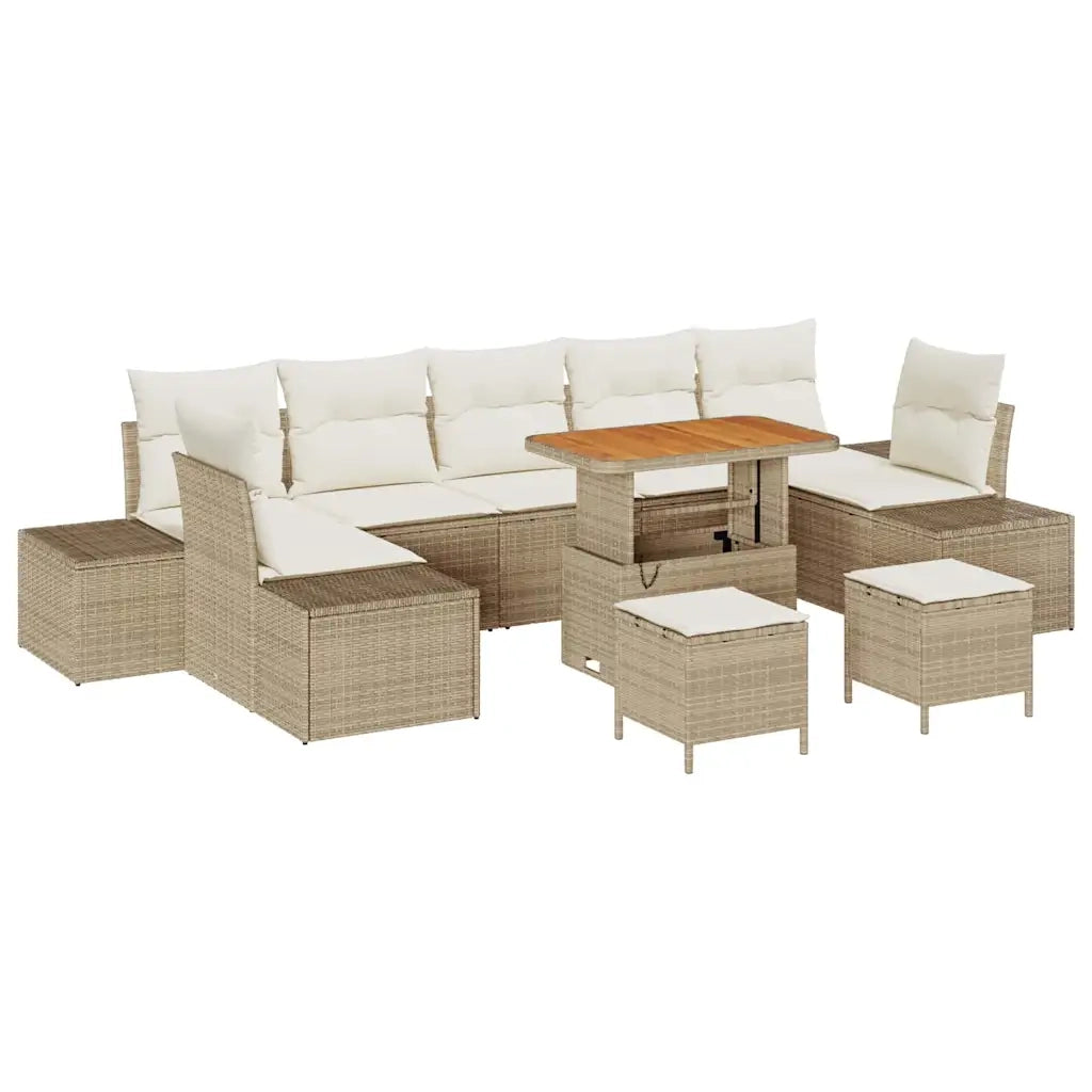 Set Divano da Giardino con cuscino 10 pcs Beige Poly Rattan 3364721