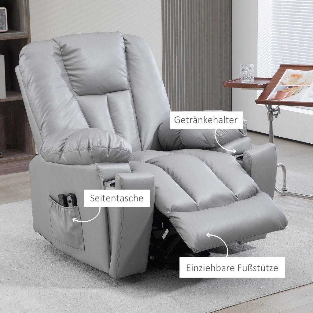 Poltrona relax elettrica con alzata assistita, massaggio vibrante, portabicchieri e tasche in microfibra grigio scuro