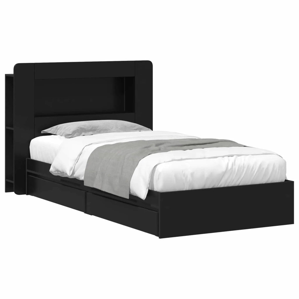Letto singolo | Letto per adulti | Telaio del letto con storage con cassetto Nero 75 x 190 cm