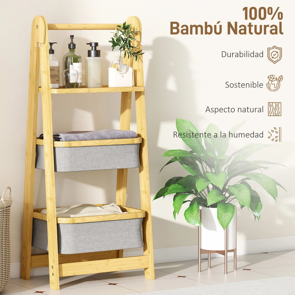 Ripiano Bagno Pieghevole in Bamb¨´ con 2 Cestini ¨C Minimal ¨C Grigio