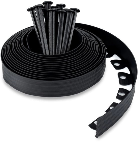 Gazonrand flexibile in plastica (10 m, nero) con 30 ancoraggi al suolo - Altezza 50 mm - Gazonrand invisibile in plastica riciclata - Facile da installare