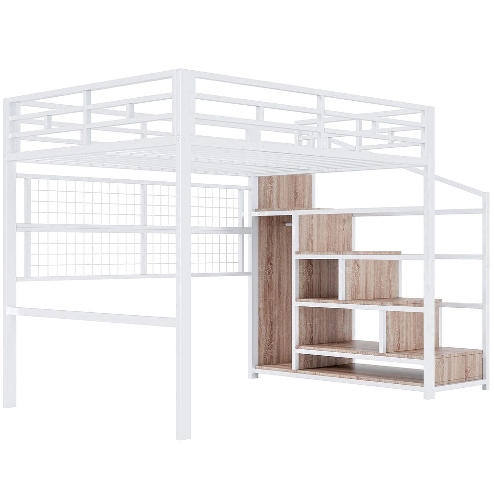 Letto a Soppalco con LED e Armadio ¨C MINIMAL ¨C Bianco 140x200