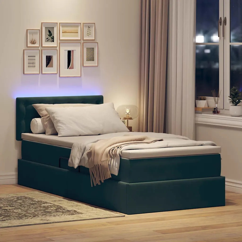 Letto con contenitore e LED Verde Scuro 90 x 200 cm Velluto 3371490