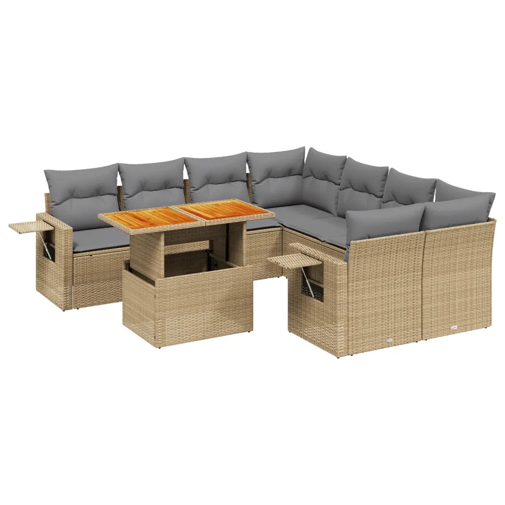 Set Divano da Giardino 9 pz con Cuscini Beige in Polyrattan 3271682