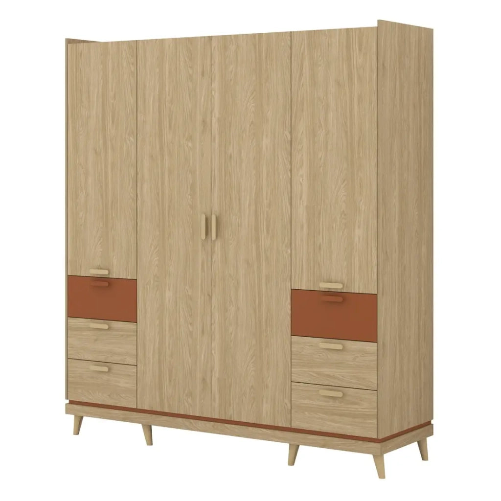 Armadio NOKI – 4 porte in rovere chiaro e moka – Stile scandinavo