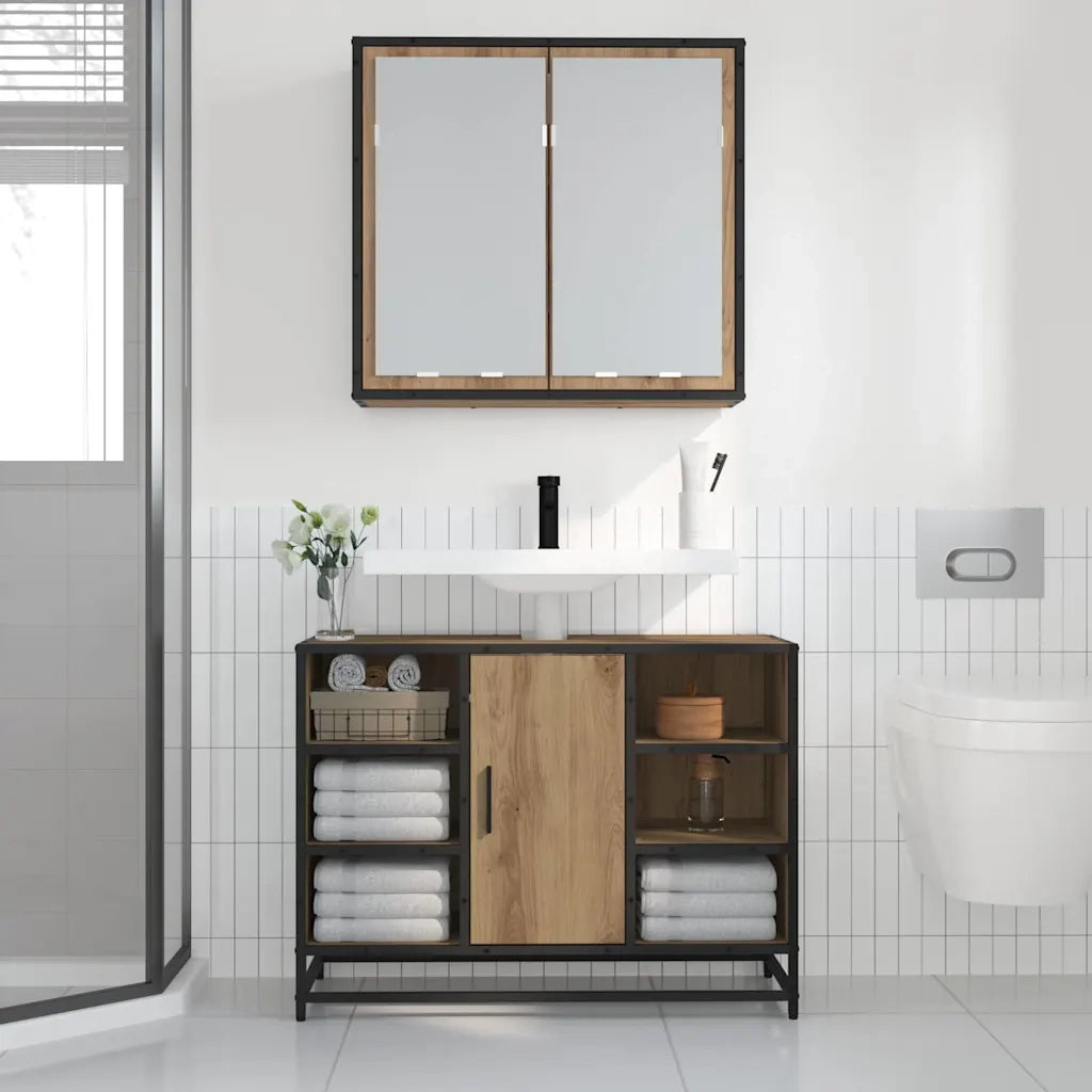Scaffale da parete con porta Rovere artigianale 65 x 20 x 60 cm 883609