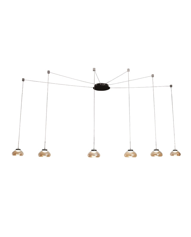 Lampadario a sospensione Arabella a Led in metallo e vetro soffiato ambra 3547-46-125 Fabas Luce