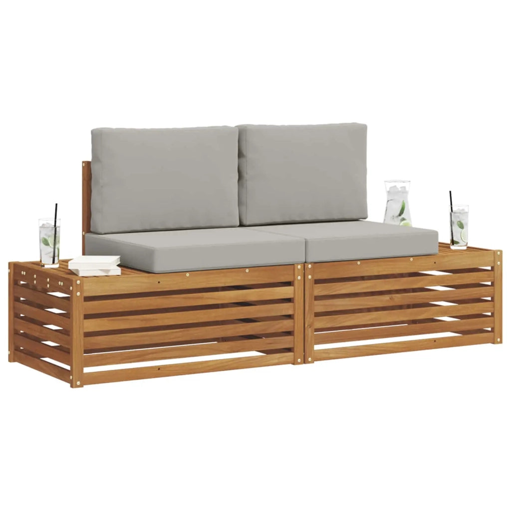 Set di divani da esterno-Sofa da giardino 2 Pezzo Grigio Naturale e Chiaro