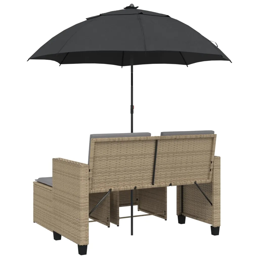 Divano Giardino 2Posti Ombrellone e Sgabelli Beige Polyrattan 365887