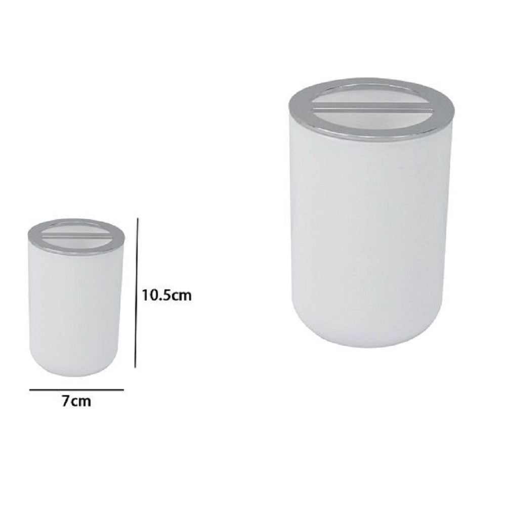 Trade Shop - Portaspazzolini Bicchiere Accessori Bagno 2 Fori Bianco Silver Contenitore 79863 -
