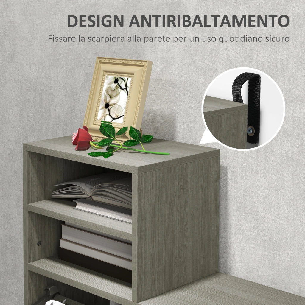 Set Mobili da Ingresso con Appendiabiti, Specchio, Panca e Scarpiera ¨C Minimal ¨C Grigio