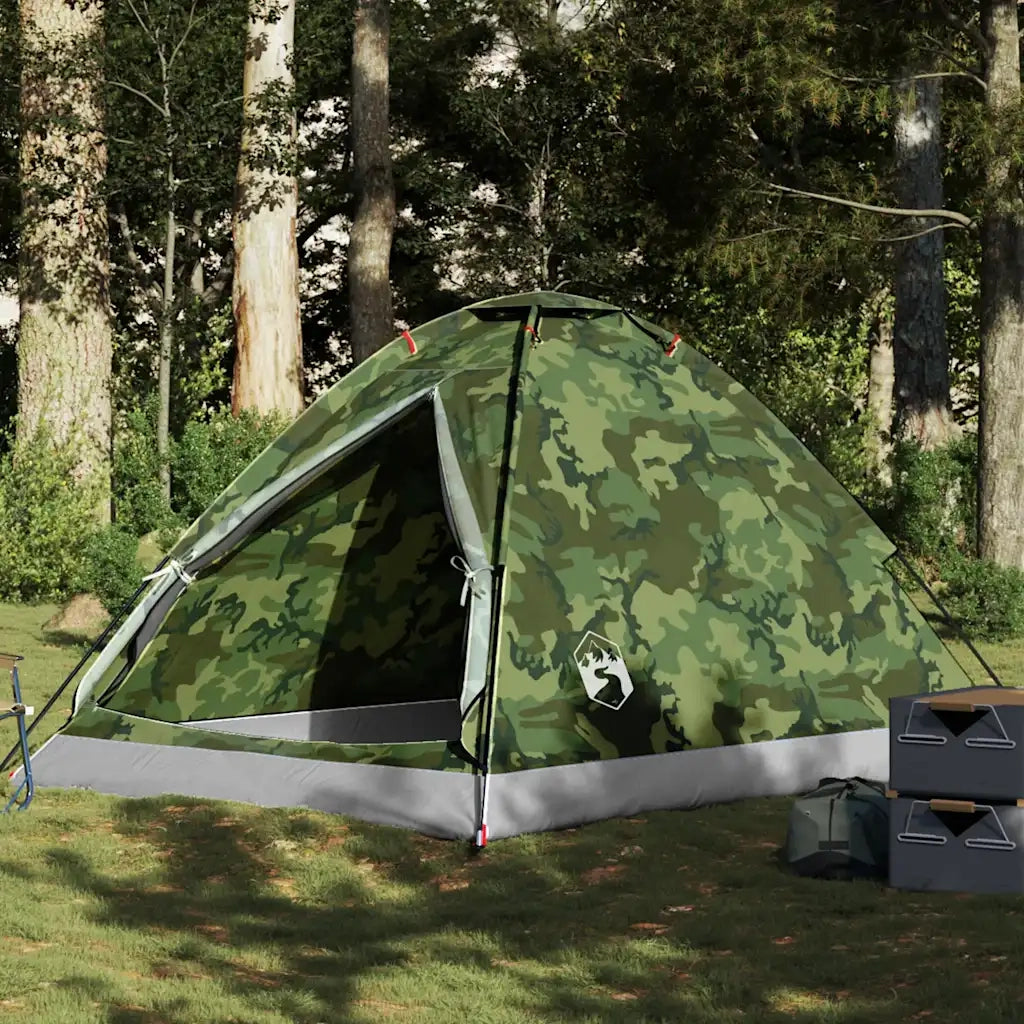 Tenda da Campeggio a Cupola 4 Persone-Tenda per Escursionismo Mimetica Impermeabile 144396